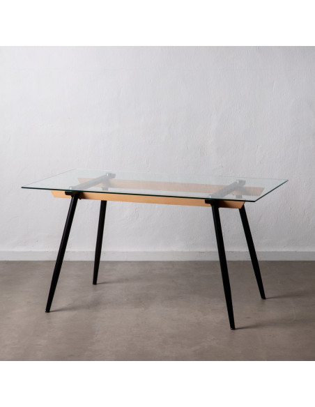 MESA COMEDOR NEGRO METAL-CRISTAL SALÓN 140 X 80 X 75 CM