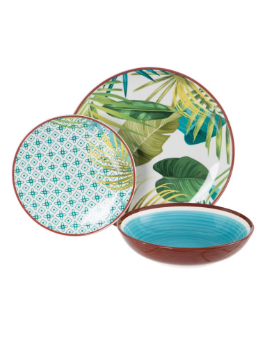 VAJILLA 18 PIEZAS AZUL-VERDE PORCELANA