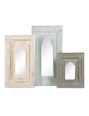 S/3 ESPEJO PARED MADERA MULTICOLOR
