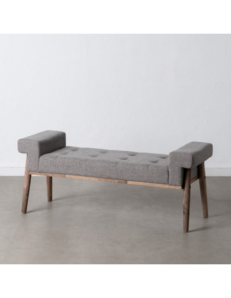 BANQUETA GRIS TEJIDO-MADERA DECORACIÓN 120 X 40 X 50 CM