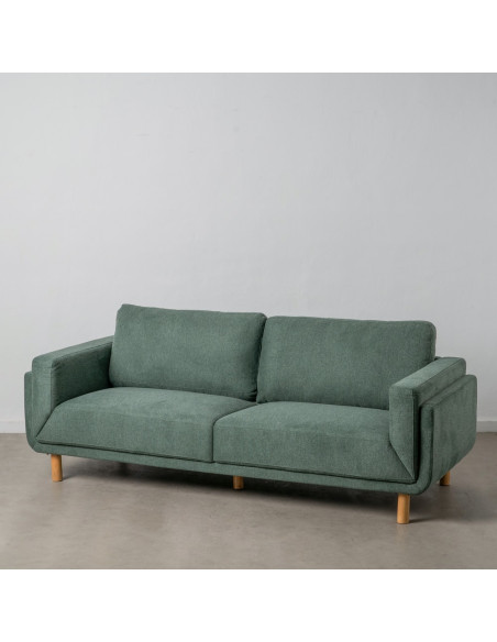 SOFÁ 3 PLAZAS VERDE OSCURO TEJIDO-MADERA 216 X 90 X 82 CM
